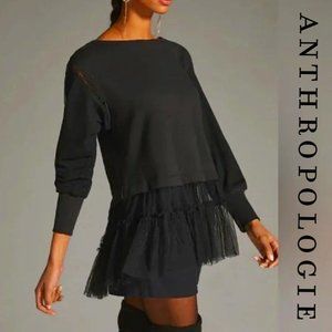 By ANTHROPOLGIE Tulle Sweatshirt Tunic - Black,  Size 2XL,